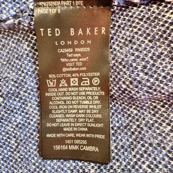 Ted Baker Blue Geometric Checks Wool Blend Crewneck Sweater - Picture 7 of 9